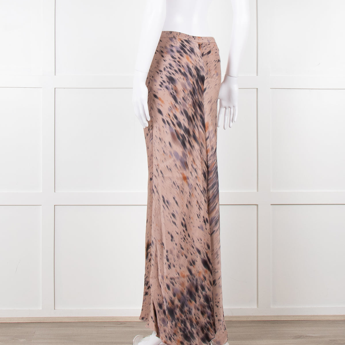 Rabens Saloner Taupe Tie Dye Splatter Bias Cut Maxi Skirt