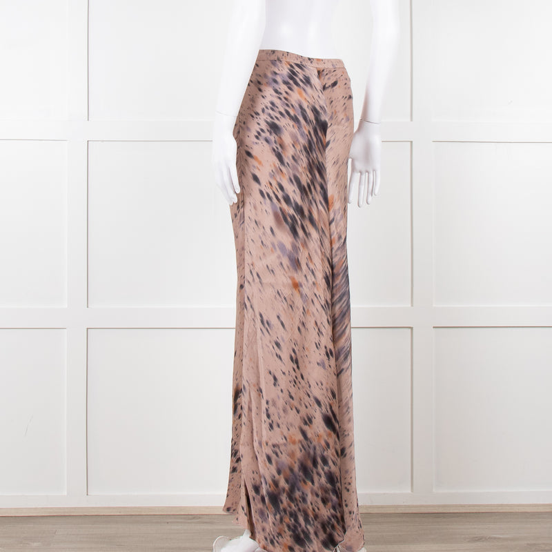 Rabens Saloner Taupe Tie Dye Splatter Bias Cut Maxi Skirt