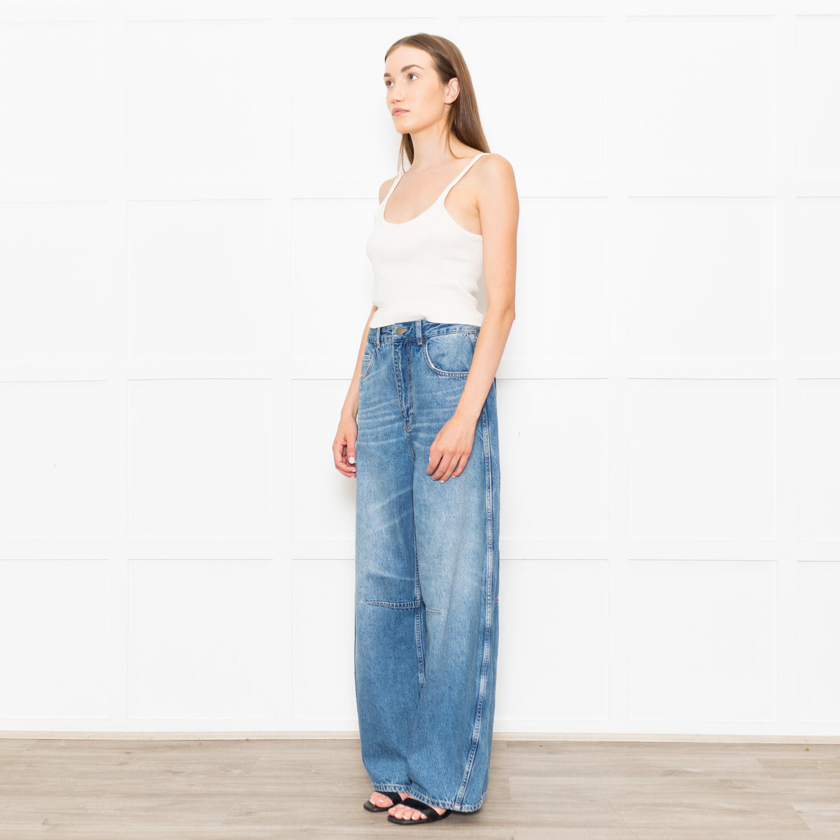 Me+Em Blue Denim Extreme Tapered Oversized Jeans