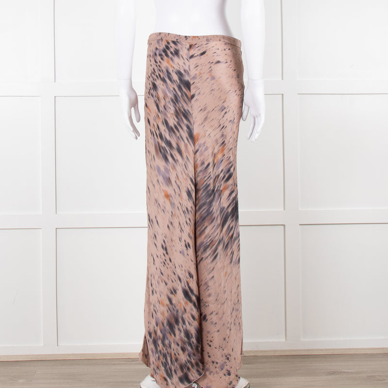 Rabens Saloner Taupe Tie Dye Splatter Bias Cut Maxi Skirt