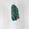 La Double J Green Burgundy Blue Circle Print Long Sleeve Silk Top