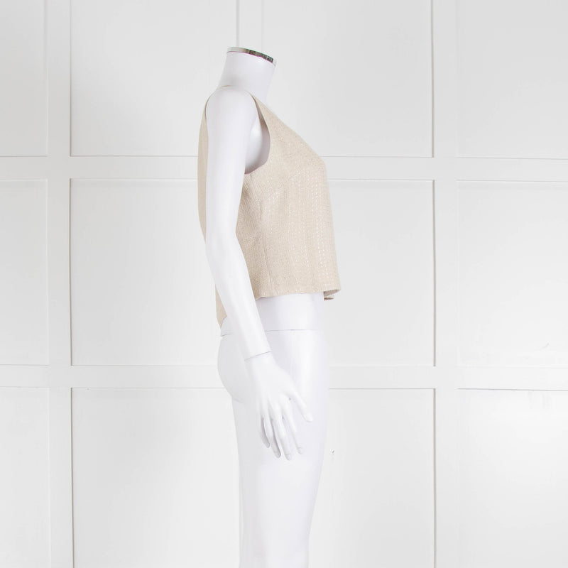 Chanel Ecru Tweed Jacket And Matching Vest Top With Silver Thread Zip Up Front