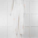 Alemais White Linen Laurie Wide Leg Trousers With Neutral Embroidery
