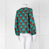La Double J Green Burgundy Blue Circle Print Long Sleeve Silk Top
