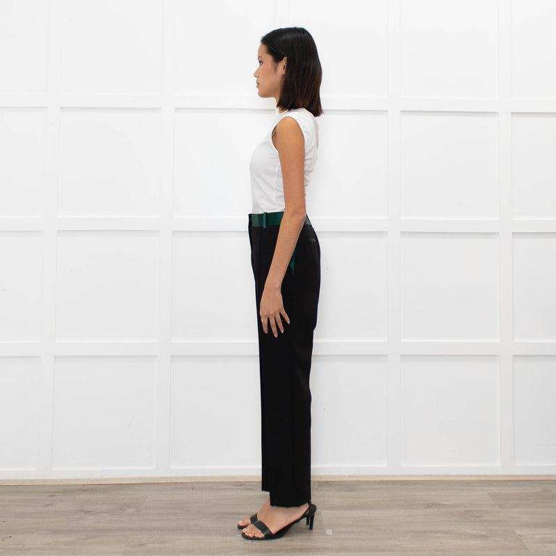 Celine Black Trousers With Green Waistband