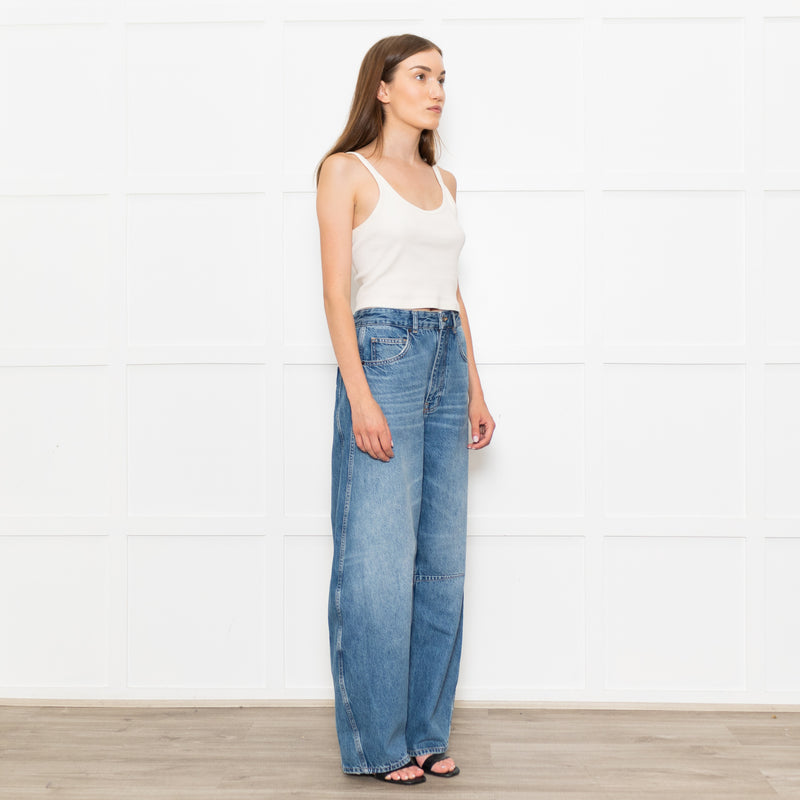 Me+Em Blue Denim Extreme Tapered Oversized Jeans