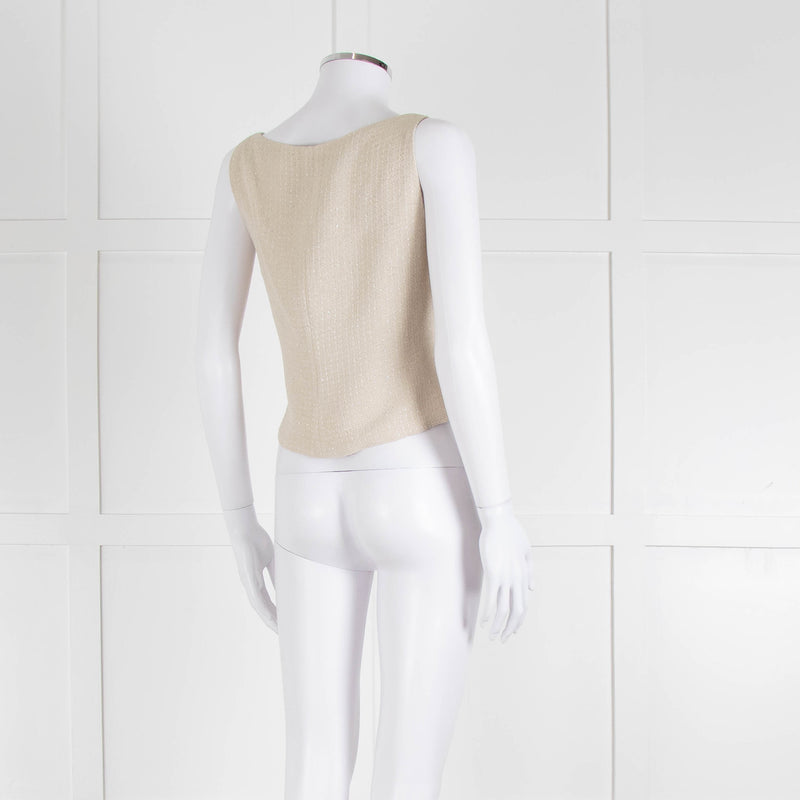 Chanel Ecru Tweed Jacket And Matching Vest Top With Silver Thread Zip Up Front