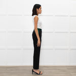 Celine Black Trousers With Green Waistband