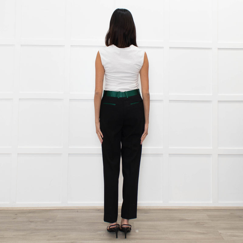 Celine Black Trousers With Green Waistband