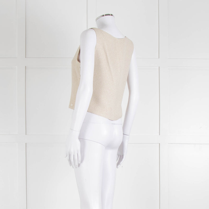 Chanel Ecru Tweed Jacket And Matching Vest Top With Silver Thread Zip Up Front