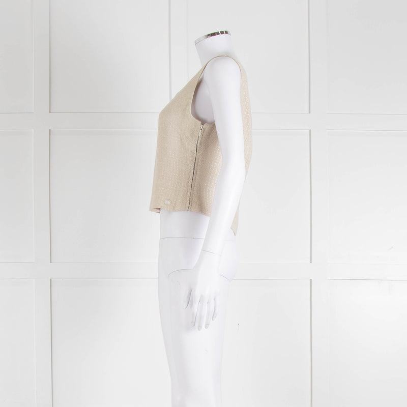 Chanel Ecru Tweed Jacket And Matching Vest Top With Silver Thread Zip Up Front
