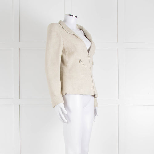 Chanel Ecru Tweed Jacket And Matching Vest Top With Silver Thread Zip Up Front