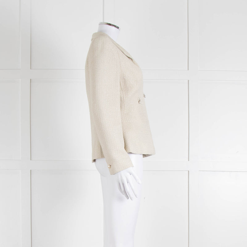 Chanel Ecru Tweed Jacket And Matching Vest Top With Silver Thread Zip Up Front