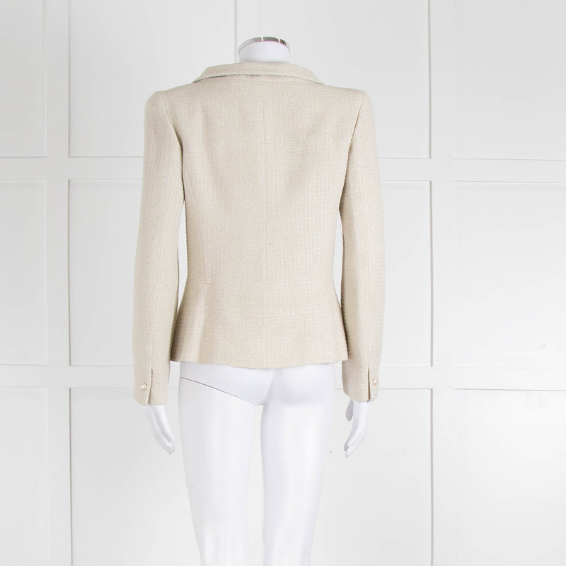 Chanel Ecru Tweed Jacket And Matching Vest Top With Silver Thread Zip Up Front