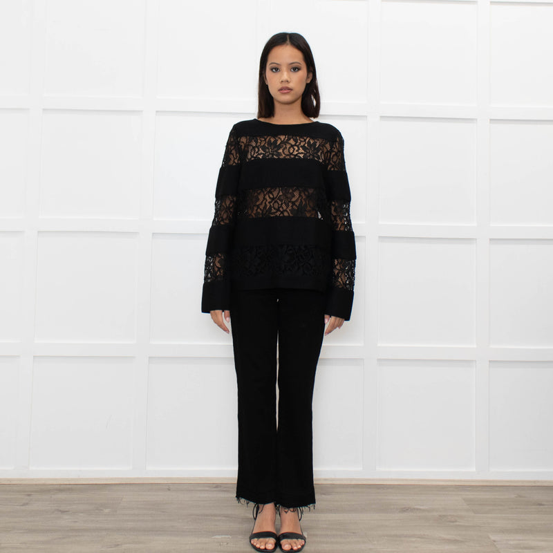 Les Copains Black Top With Lace Inserts