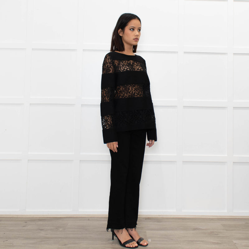 Les Copains Black Top With Lace Inserts