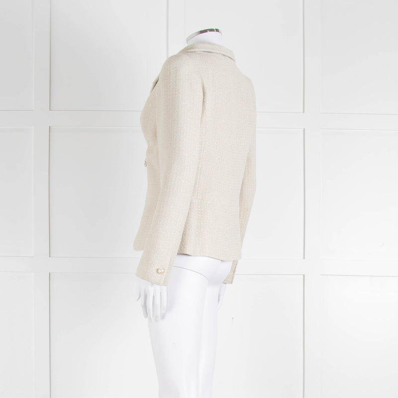 Chanel Ecru Tweed Jacket And Matching Vest Top With Silver Thread Zip Up Front