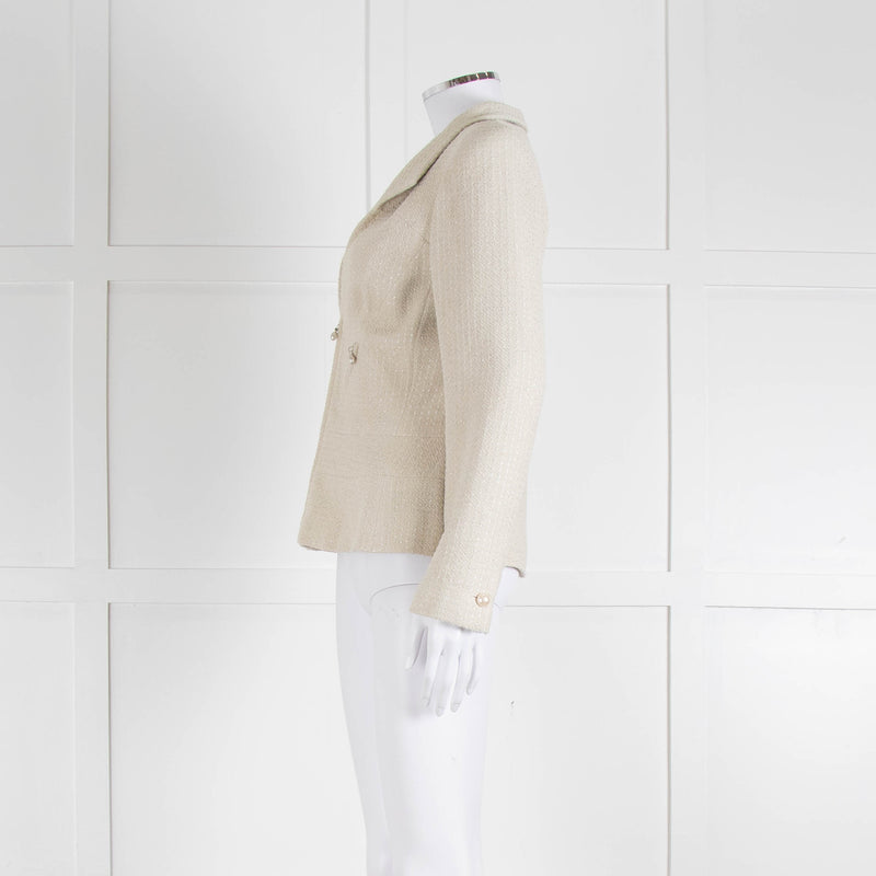 Chanel Ecru Tweed Jacket And Matching Vest Top With Silver Thread Zip Up Front