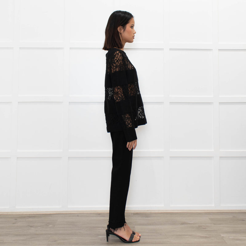Les Copains Black Top With Lace Inserts