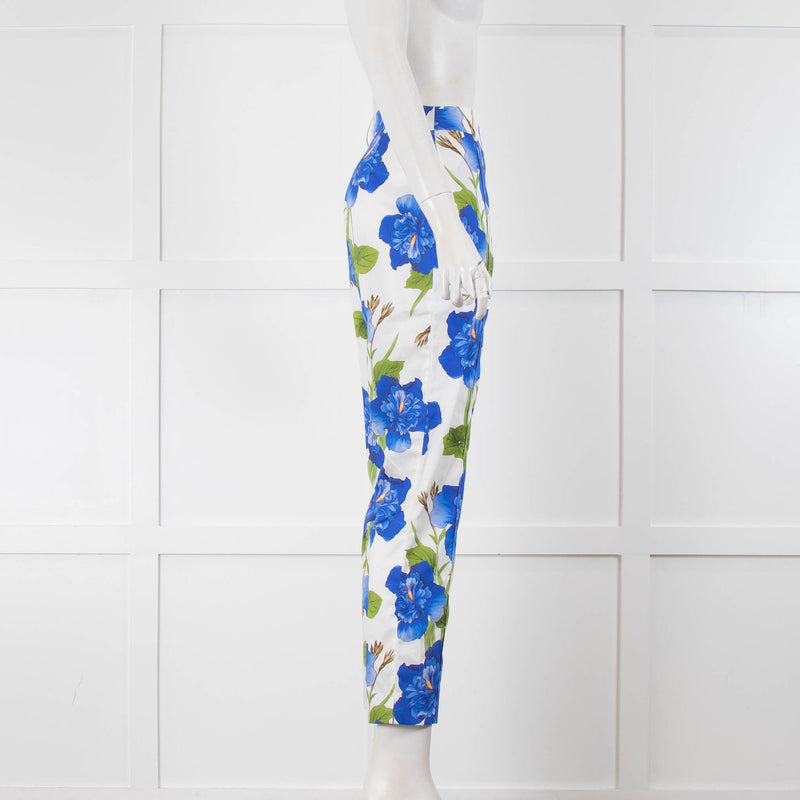 Borgo De Nor White With Blue Flowers Tailored Trousers