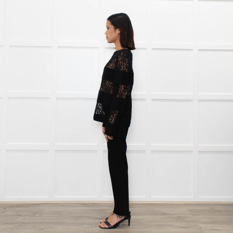Les Copains Black Top With Lace Inserts