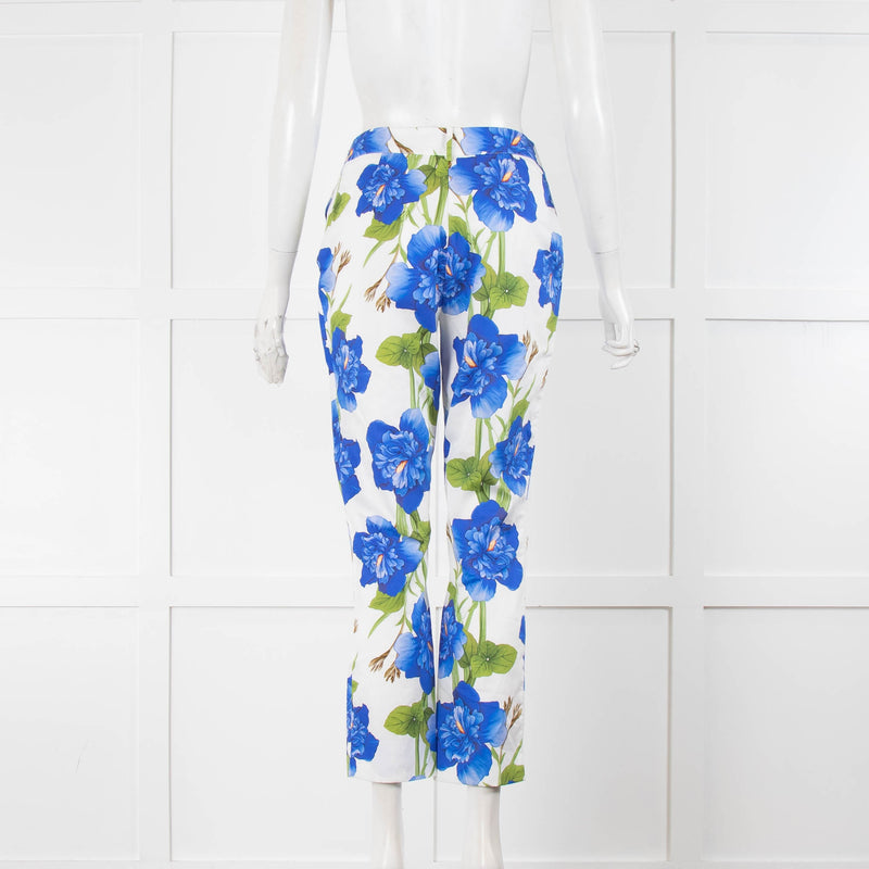 Borgo De Nor White With Blue Flowers Tailored Trousers