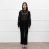 Self Portrait Black Long Frill Sleeve Lace Top