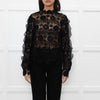 Self Portrait Black Long Frill Sleeve Lace Top