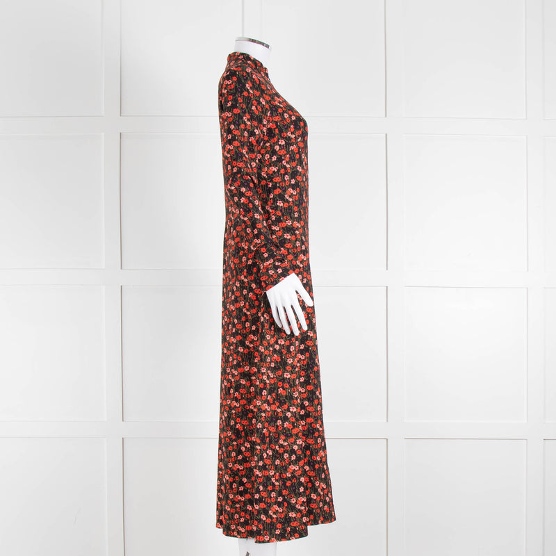 Me + Em Red and Pink Floral Zip Front  Midi Dress