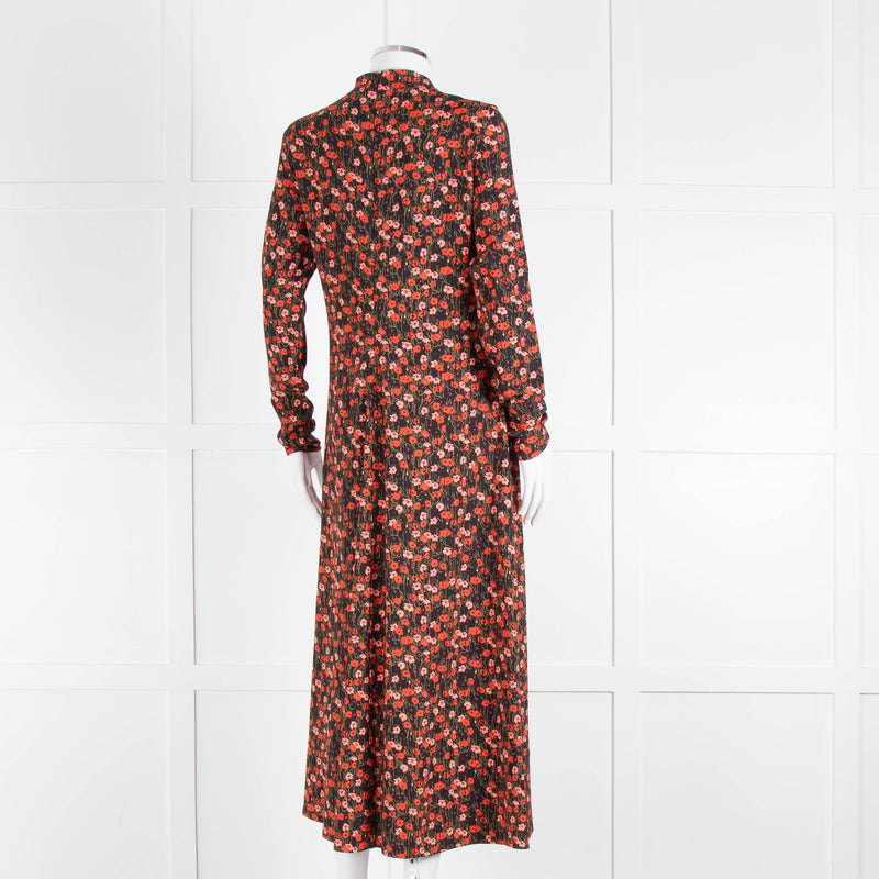 Me + Em Red and Pink Floral Zip Front  Midi Dress