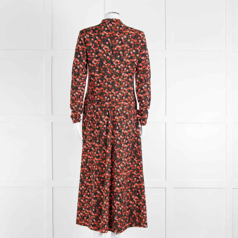 Me + Em Red and Pink Floral Zip Front  Midi Dress