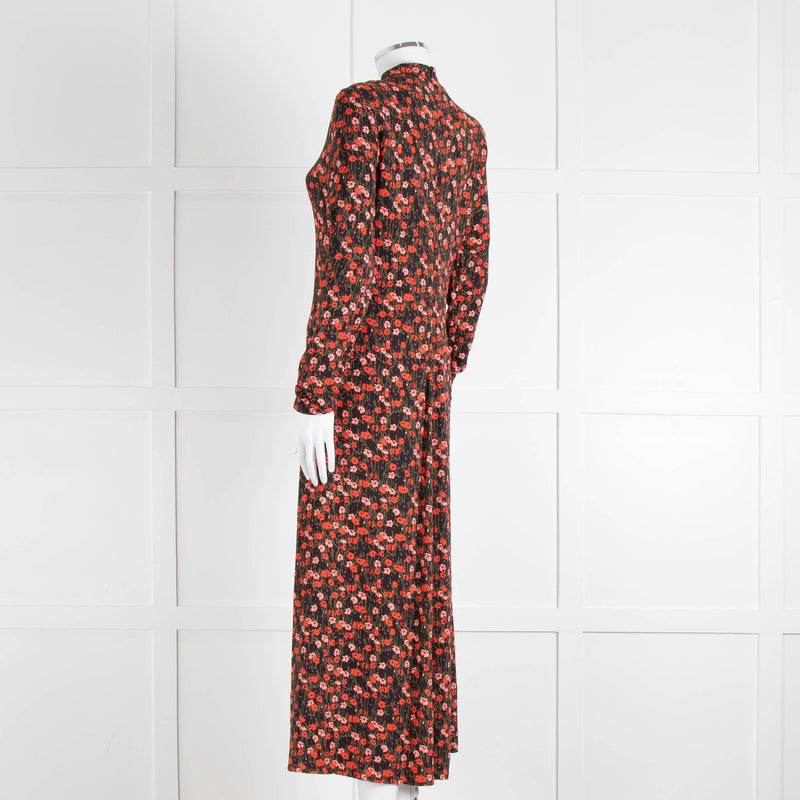 Me + Em Red and Pink Floral Zip Front  Midi Dress