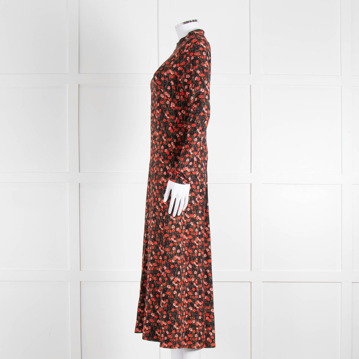 Me + Em Red and Pink Floral Zip Front  Midi Dress