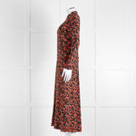 Me + Em Red and Pink Floral Zip Front  Midi Dress