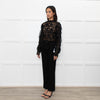 Self Portrait Black Long Frill Sleeve Lace Top