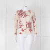 Max Mara Studio Cream Red Rose Bud Print Silk Wool Blend Cardigan