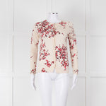 Max Mara Studio Cream Red Rose Bud Print Silk Wool Blend Cardigan