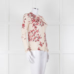 Max Mara Studio Cream Red Rose Bud Print Silk Wool Blend Cardigan