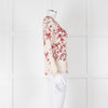 Max Mara Studio Cream Red Rose Bud Print Silk Wool Blend Cardigan