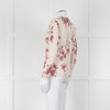 Max Mara Studio Cream Red Rose Bud Print Silk Wool Blend Cardigan