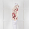 Max Mara Studio Cream Red Rose Bud Print Silk Wool Blend Cardigan