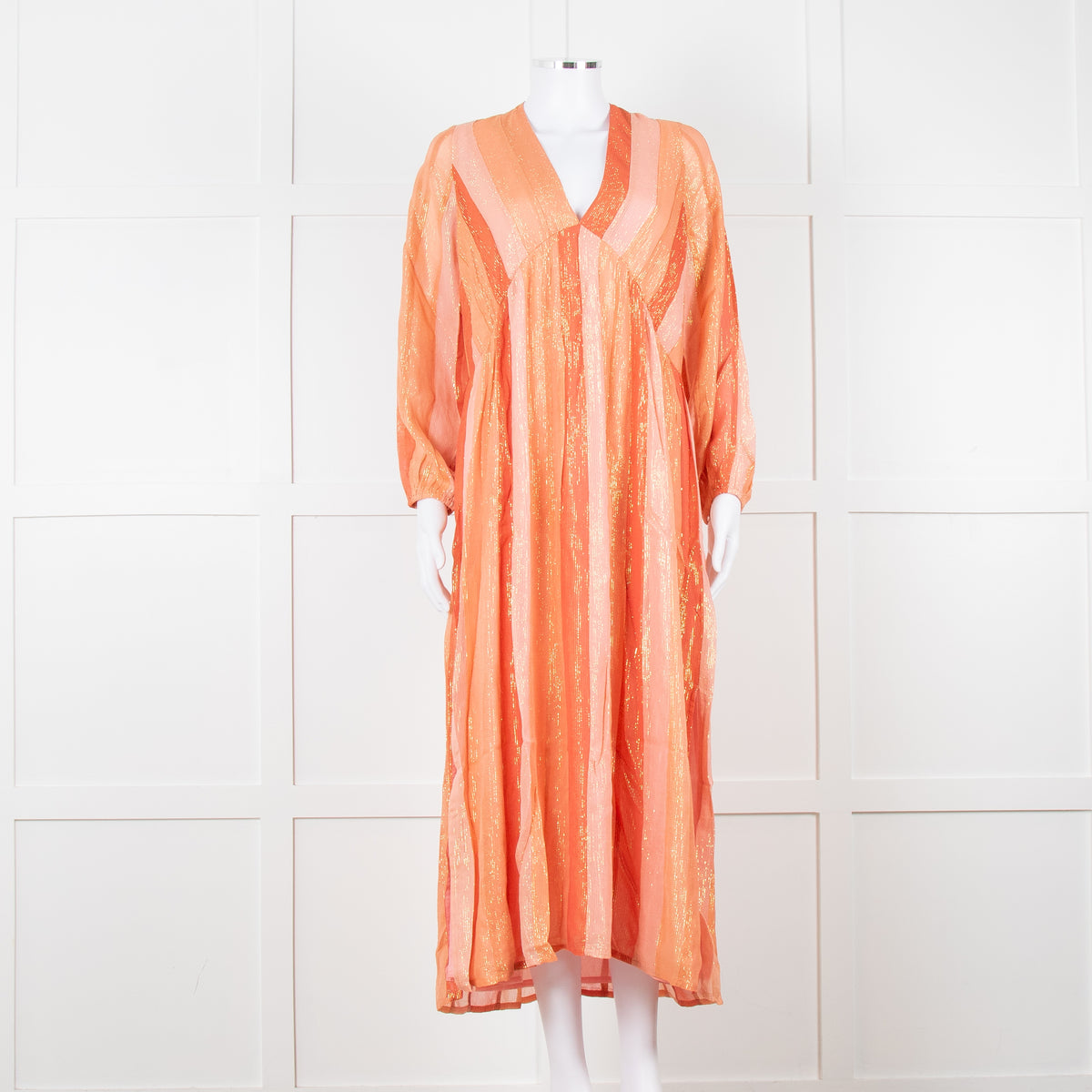 Sundress Orange Tone Stripe Dress with Lurex Threads
