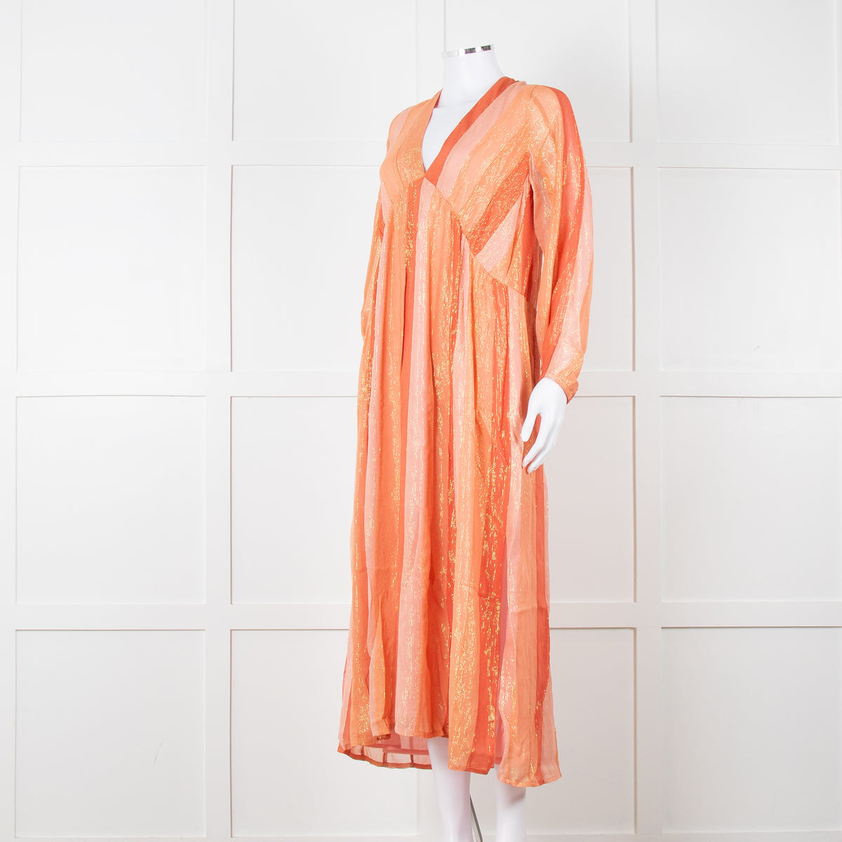 Sundress Orange Tone Stripe Dress with Lurex Threads