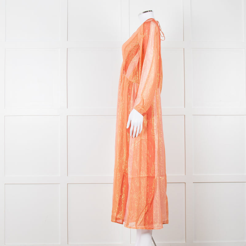 Sundress Orange Tone Stripe Dress with Lurex Threads