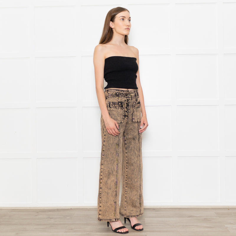 Ulla Johnson Pink Black Wash Front Pocket Belted Jeans