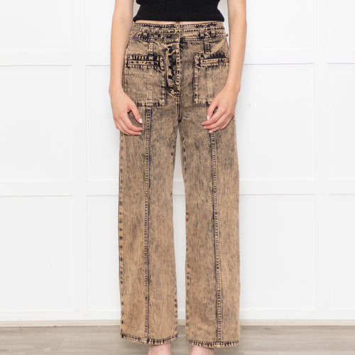 Ulla Johnson Pink Black Wash Front Pocket Belted Jeans