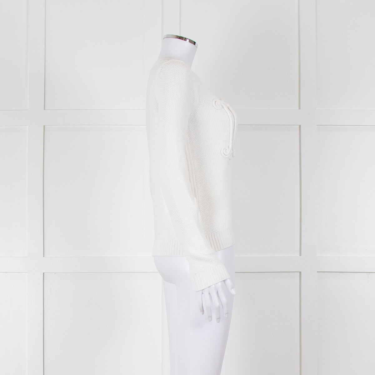 Max Mara White Cotton Blend M Logo Waffle Knit Jumper