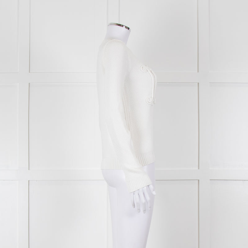Max Mara White Cotton Blend M Logo Waffle Knit Jumper