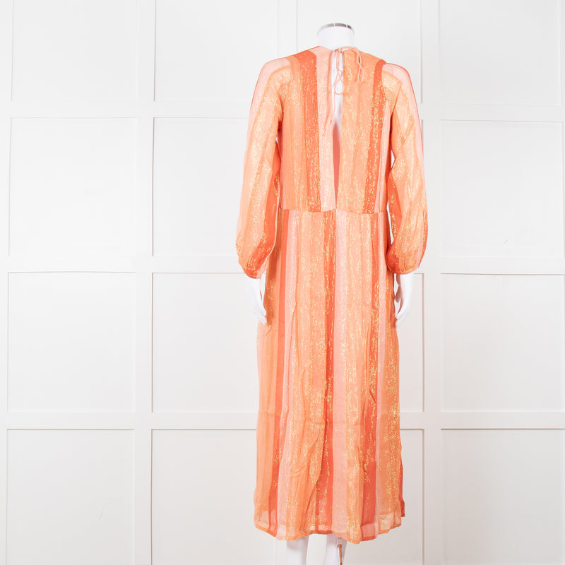 Sundress Orange Tone Stripe Dress with Lurex Threads