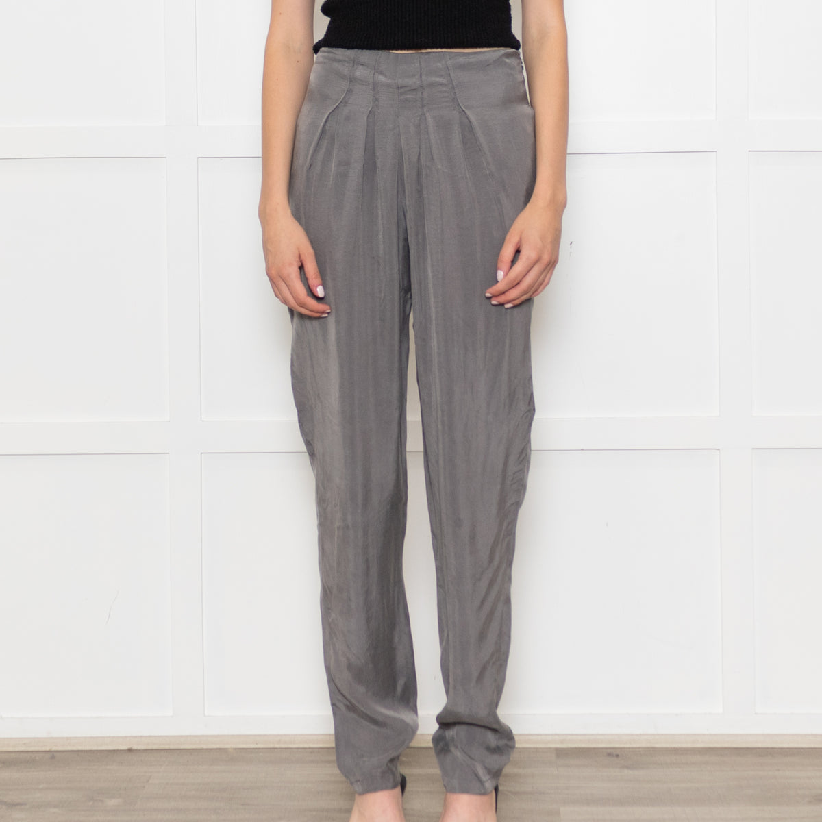 Emporio Armani Grey Front Pleats Silk Trousers